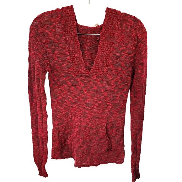 Roxy Burgundy Long Sleeve Knit Light Weight Hooded Front Pocket Sweater Medium - Picture 2 of 5